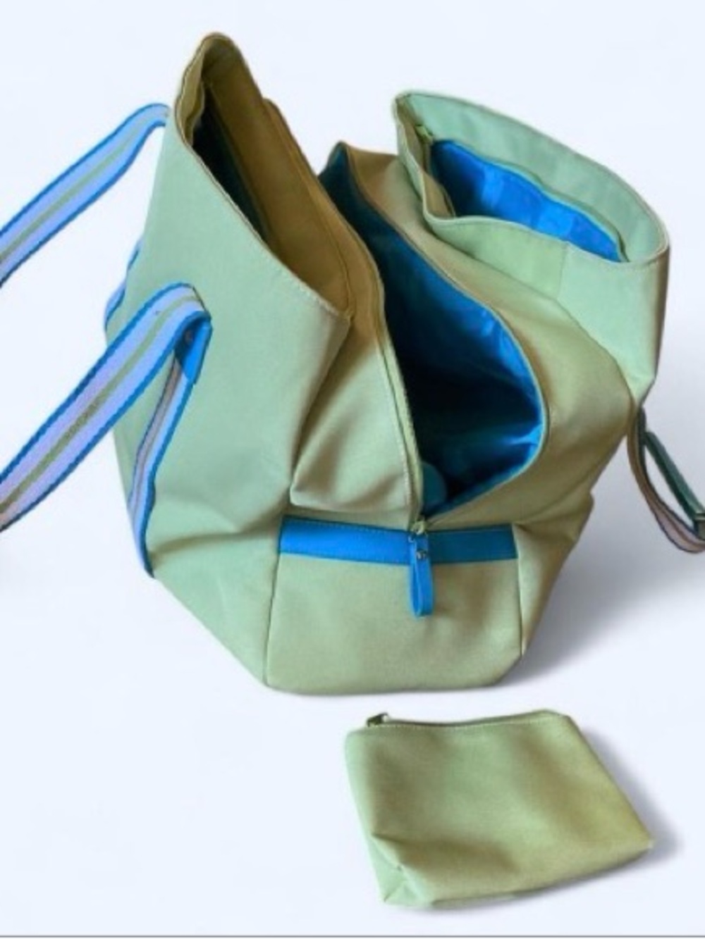 Light Green Canvas Tote Bag with Blue Accents